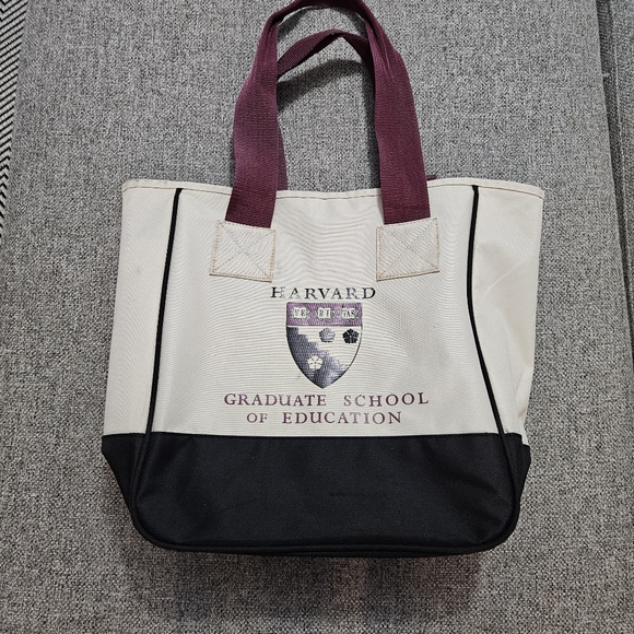 Harvard Vinyl Canvas Tote Two Tone Laege BLACK/BURGANDY/CREAM - Picture 3 of 12
